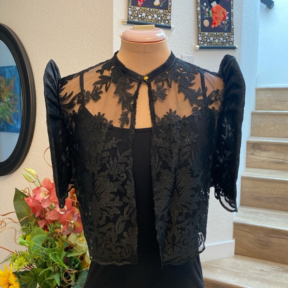 The Unbranded Brand Tops - Black Sheer Lace Filipiniana Bolero Top